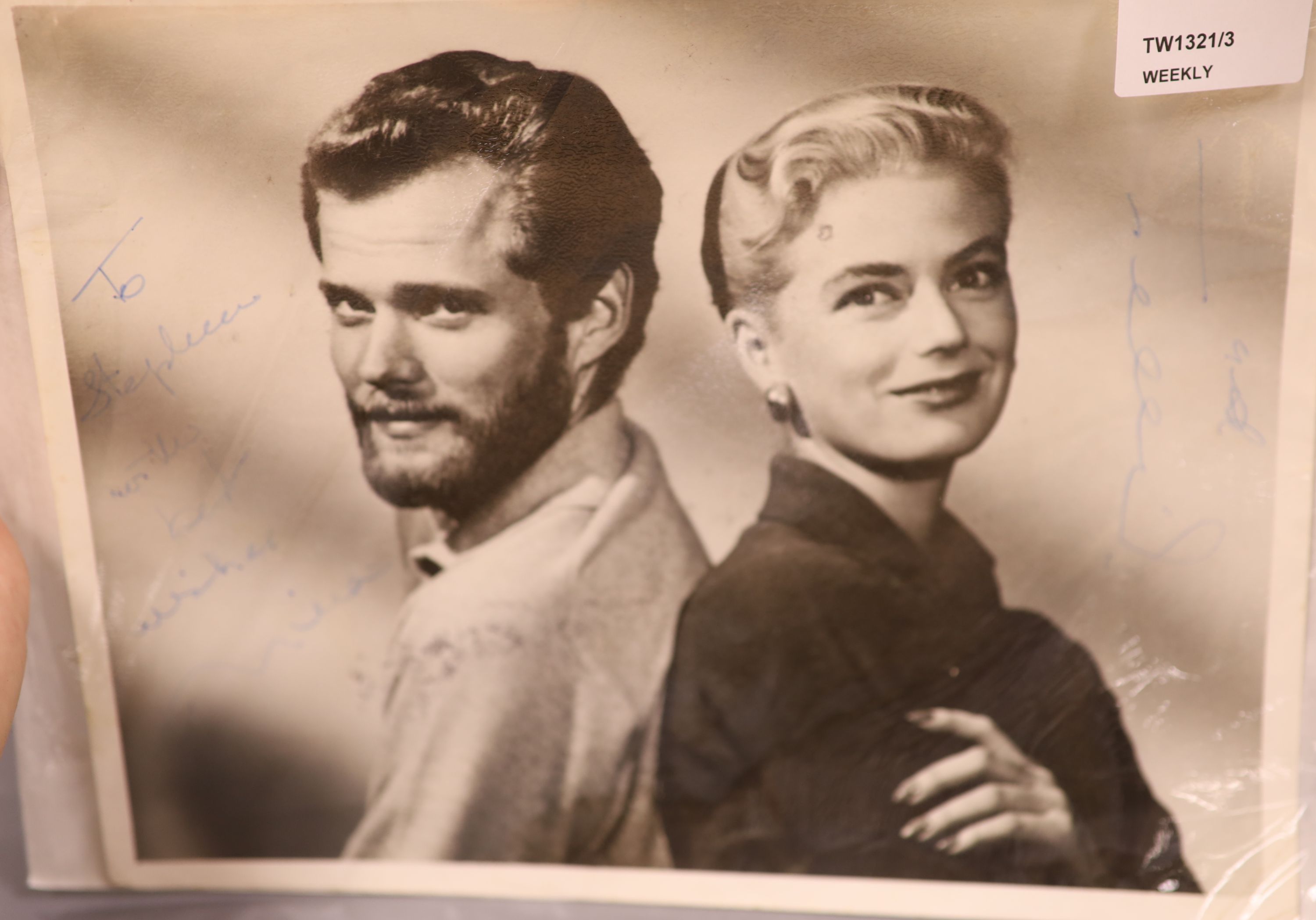 A signed and inscribed black and white photograph of the singing duo Nina and Frederik, 8 x 10in